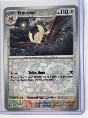Pokemon Noctowl Card - Silver, Gray, Black Artwork